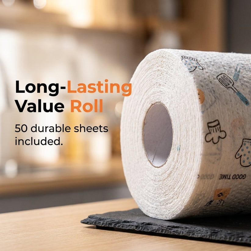 🧻 50-Pack Reusable Cleaning Cloth Roll ✨ Washable Kitchen Wipes