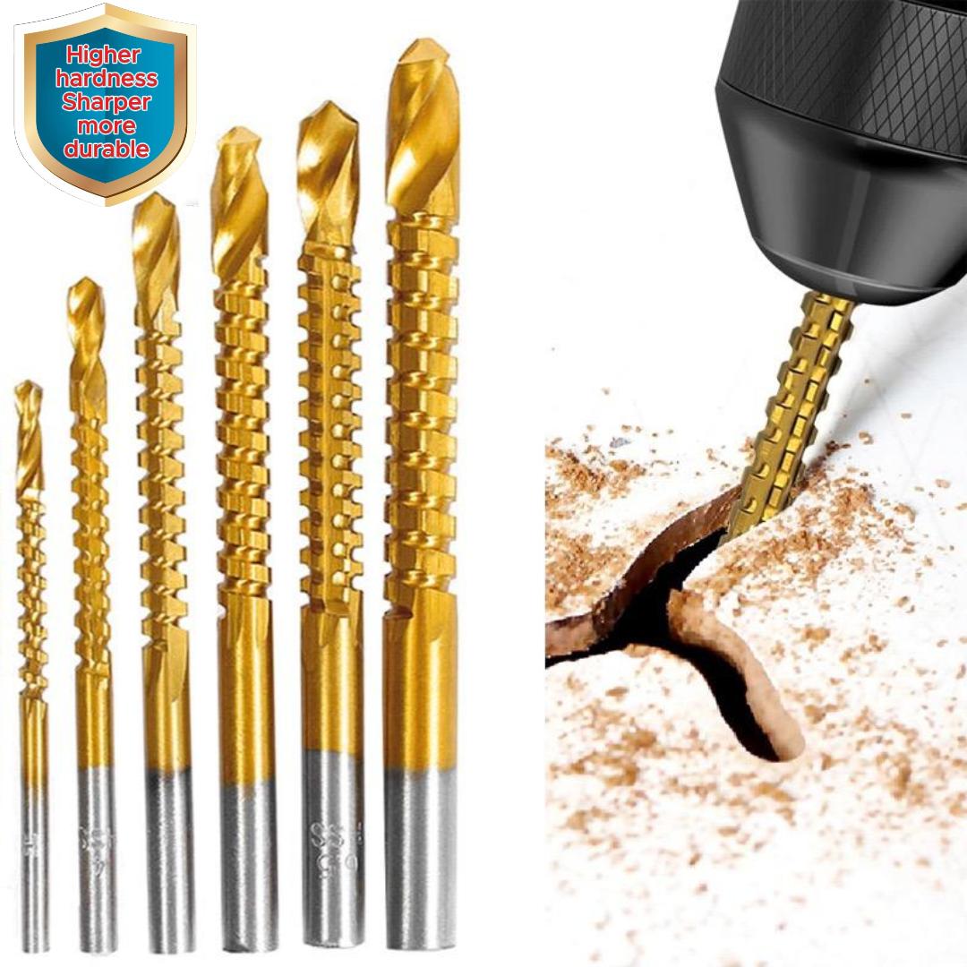 🛠️ 6-Piece Titanium-Coated Drill Bit Set – Drill, Cut & Carve Like a Pro!