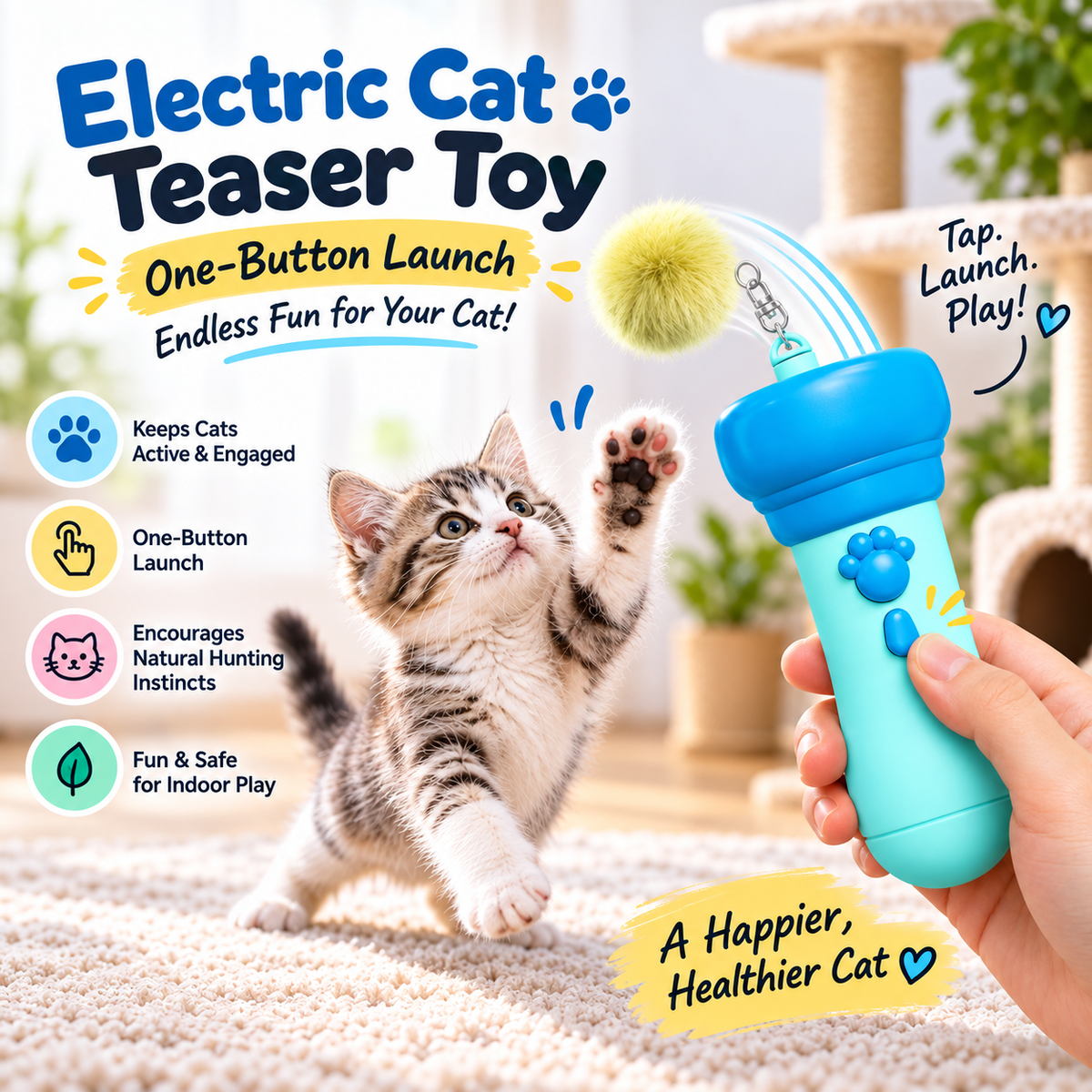 🔥Last Day 20% OFF-🐾2026 New Contcove® Electric Cat Teaser Toy – One-Button Launch Interactive Cat Fishing Toy 🎣