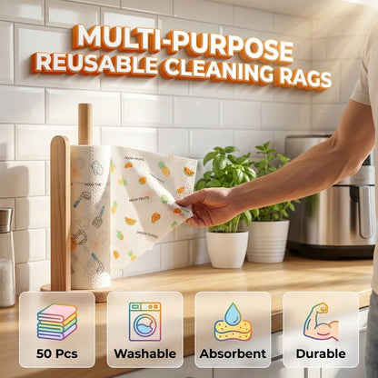 🧻 50-Pack Reusable Cleaning Cloth Roll ✨ Washable Kitchen Wipes