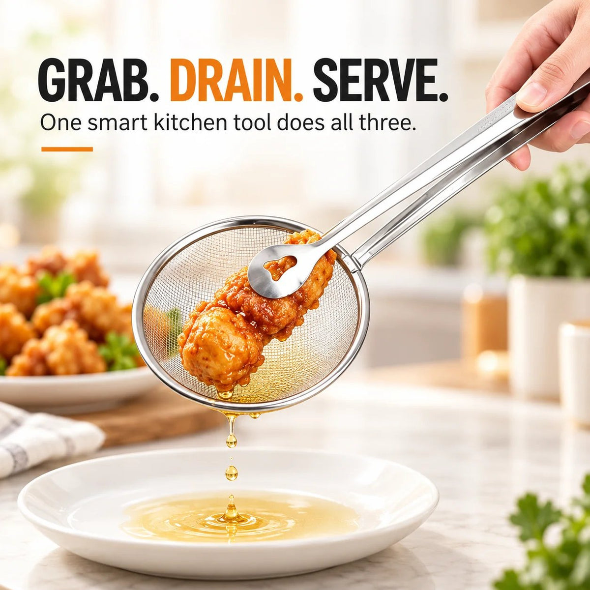 🔥LAST DAY - BUY 1 GET 1 FREE!!🎁 2pack-2-in-1 Stainless Steel Strainer Tongs