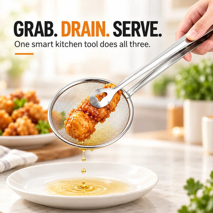 🔥LAST DAY - BUY 1 GET 1 FREE!!🎁 2pack-2-in-1 Stainless Steel Strainer Tongs