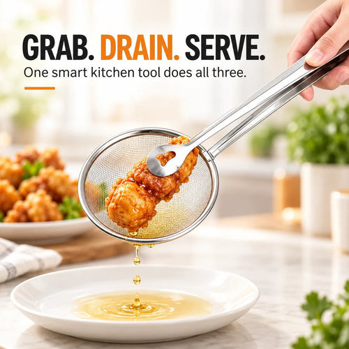 🔥LAST DAY - BUY 1 GET 1 FREE!!🎁 2pack-2-in-1 Stainless Steel Strainer Tongs