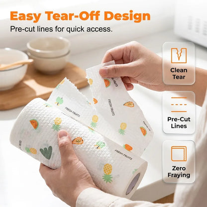 🧻 50-Pack Reusable Cleaning Cloth Roll ✨ Washable Kitchen Wipes