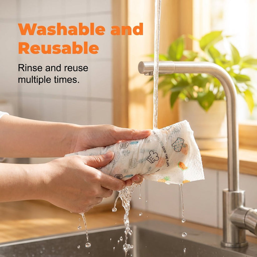 🧻 50-Pack Reusable Cleaning Cloth Roll ✨ Washable Kitchen Wipes