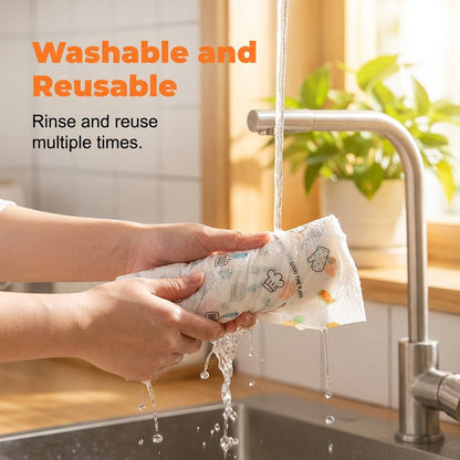 🧻 50-Pack Reusable Cleaning Cloth Roll ✨ Washable Kitchen Wipes