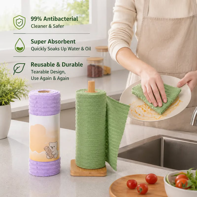 🧽 20-Pack Reusable Plush Cleaning Cloth Roll ✨ ✨Washable & Absorbent