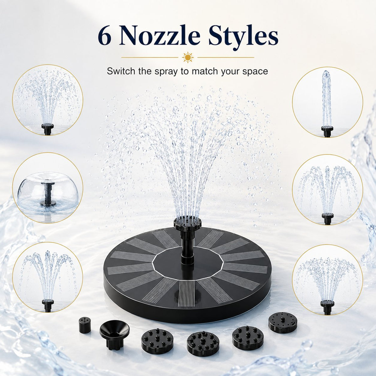 🏆Flash Sale⚡Solar Bath Fountain with 6 Nozzle