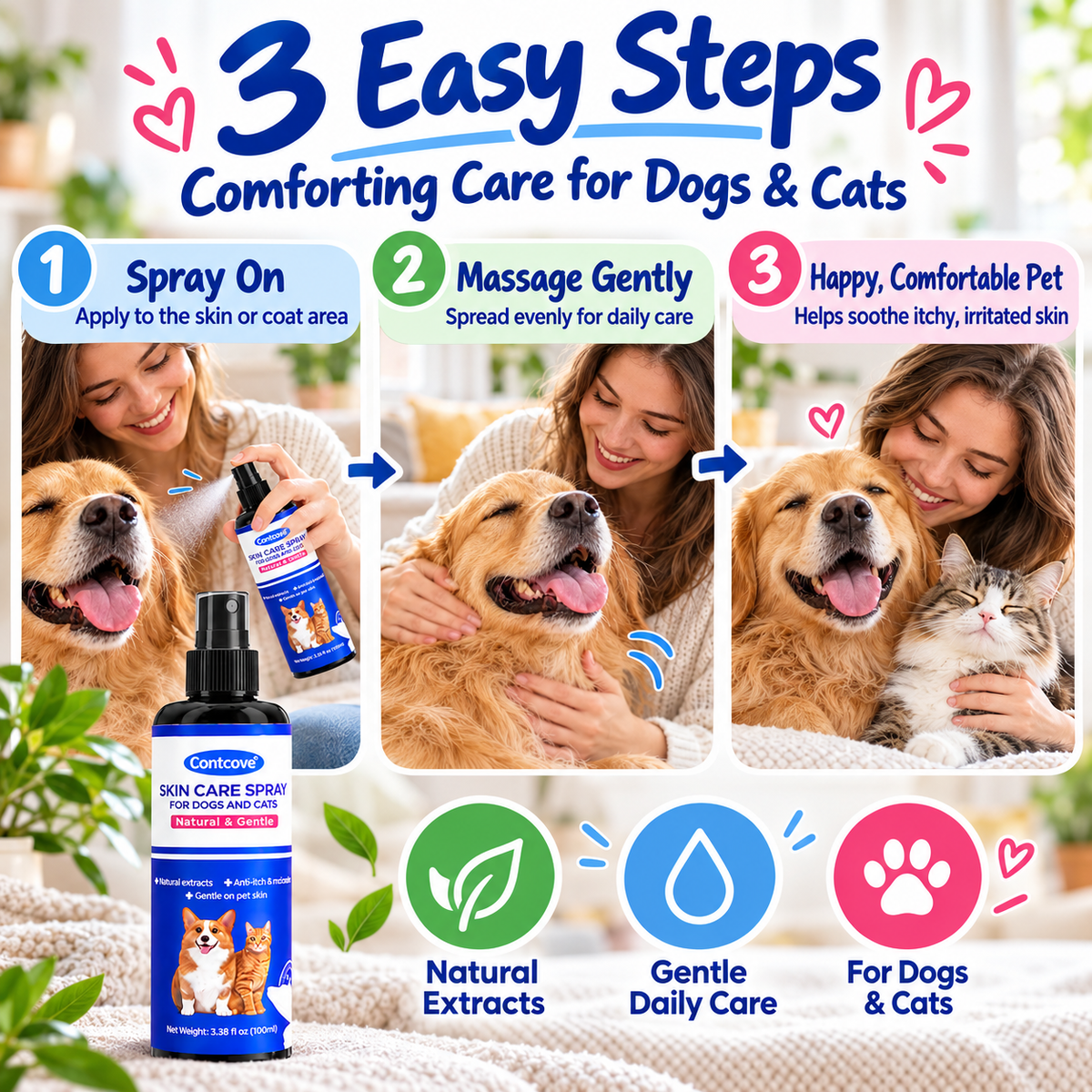 🔥LAST DAY - BUY 1 GET 1 FREE!!🎁 Moisturizing Pet Skin Care Spray for Dogs & Cats