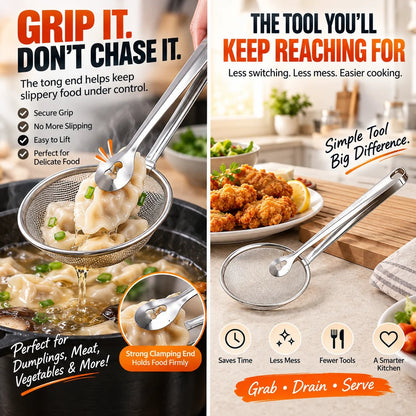🔥LAST DAY - BUY 1 GET 1 FREE!!🎁 2pack-2-in-1 Stainless Steel Strainer Tongs