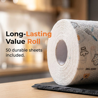 🧻 50-Pack Reusable Cleaning Cloth Roll ✨ Washable Kitchen Wipes
