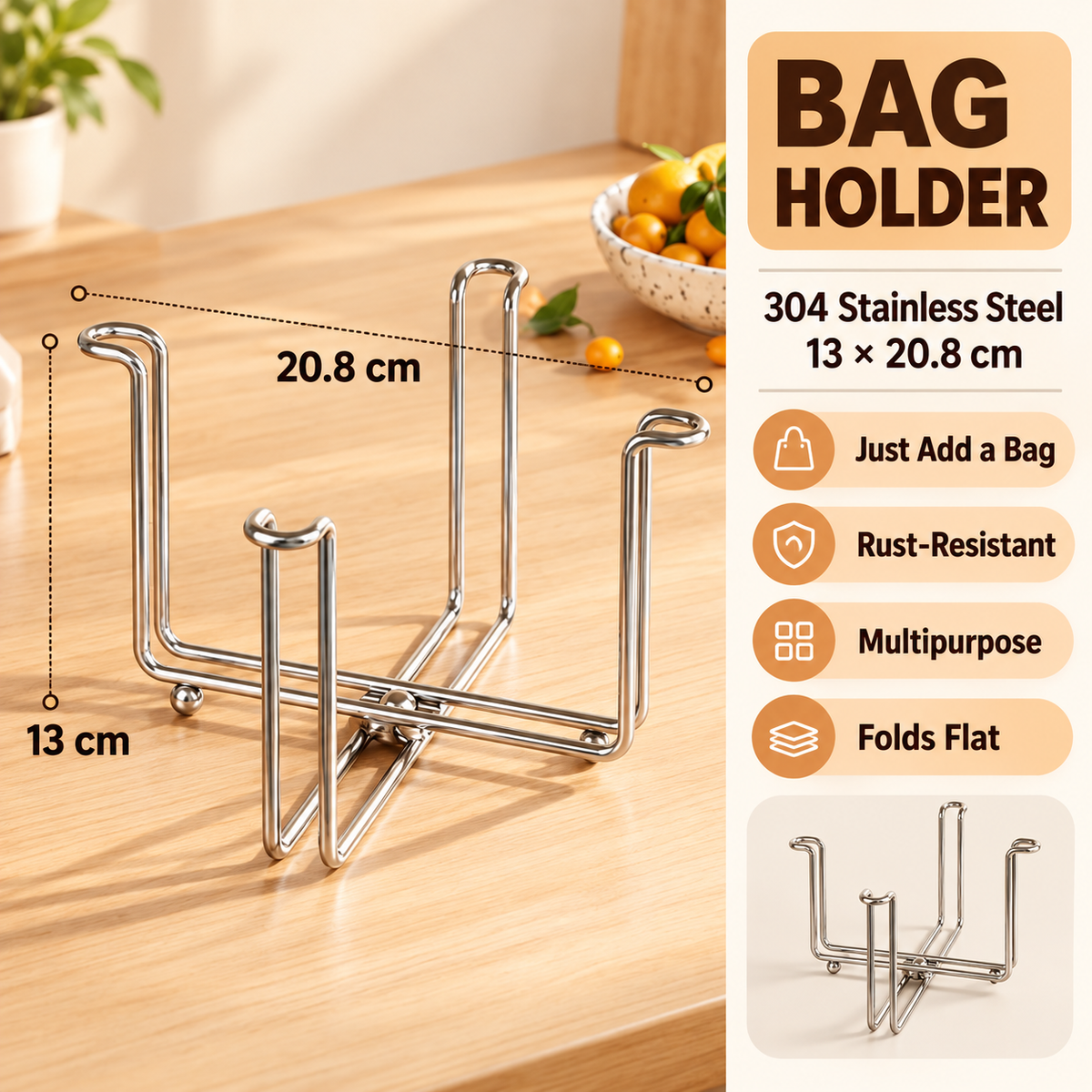 ✨ 2-in-1 Foldable Kitchen Bag Holder 🛒 – Keep Counters Neat & Clutter-Free!