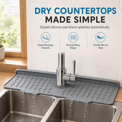 🔥Last Day 33% OFF -🧽 Silicone Faucet Splash Guard Mat — Drain Fast, Cuttable