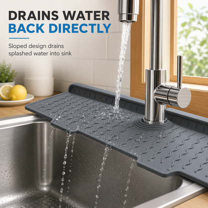 🔥Last Day 33% OFF -🧽 Silicone Faucet Splash Guard Mat — Drain Fast, Cuttable