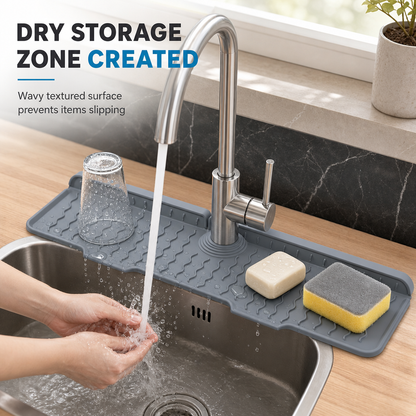 🔥Last Day 33% OFF -🧽 Silicone Faucet Splash Guard Mat — Drain Fast, Cuttable