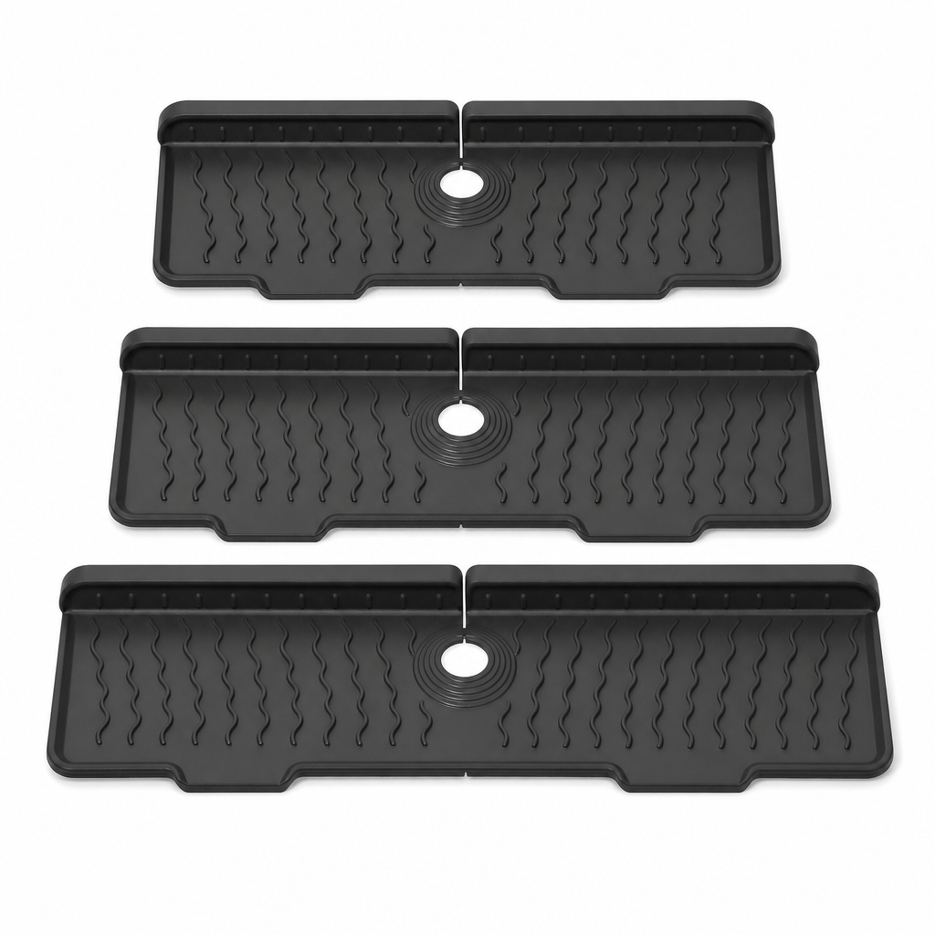 🔥Last Day 33% OFF -🧽 Silicone Faucet Splash Guard Mat — Drain Fast, Cuttable